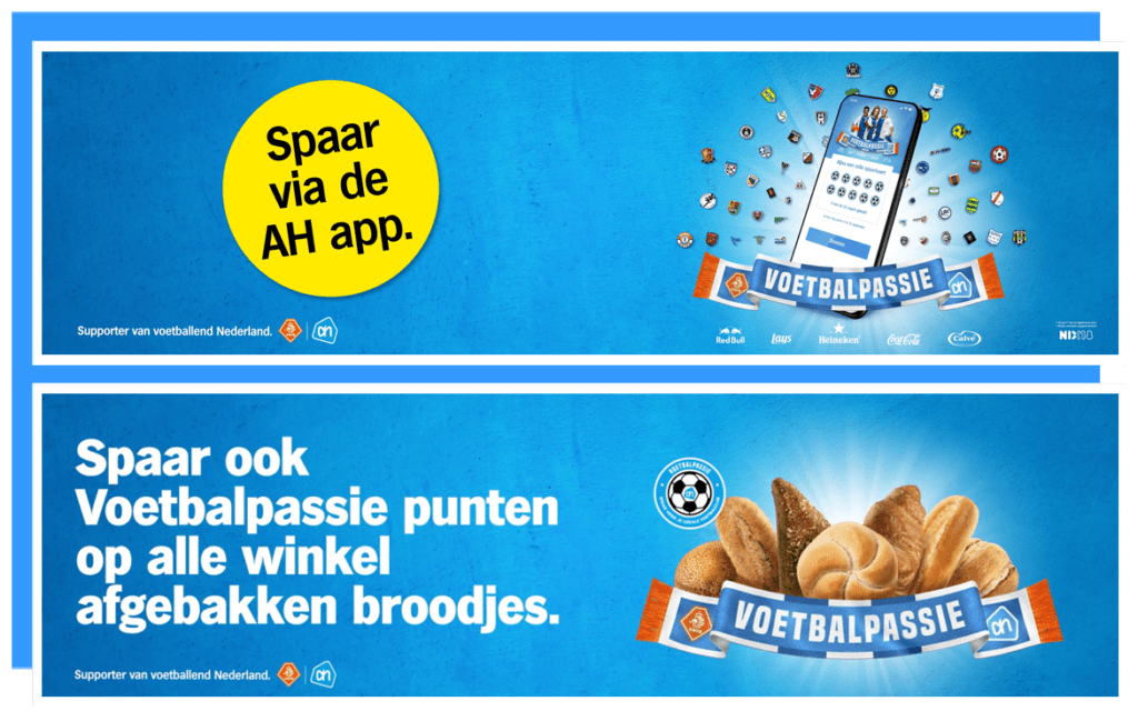 Examples of dynamic banners of Albert Heijn's "Voetbalpassie" campaign (Passion for Football), created within the Storyteq platform.
