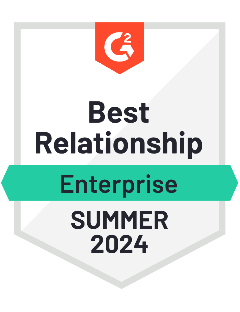 G2 Badge: Best Relationship- Creative Management Platform category - Enterprise - Spring 2024