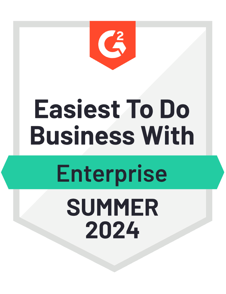 G2 Badge: Easiest to do Business with - Creative Management Platform category - Enterprise - Fall 2023