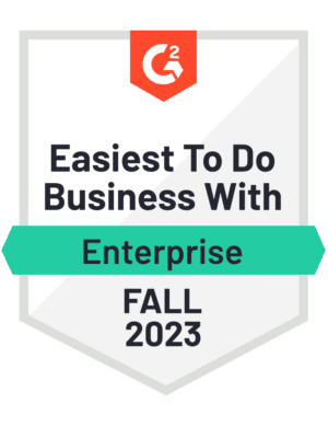G2 Badge: Easiest to do Business with - Creative Management Platform category - Enterprise - Fall 2023