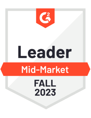 G2 Badge: Leader - Creative Management Platform category - Mid-Market - Fall 2023