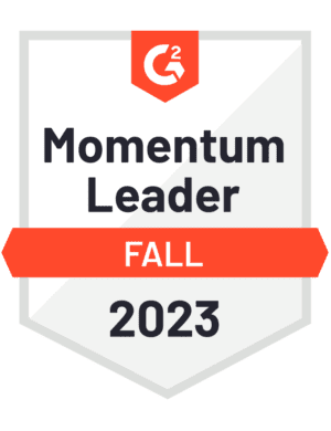 G2 Badge: Momentum Leader - Creative Management Platform category - Mid-Market - Fall 2023