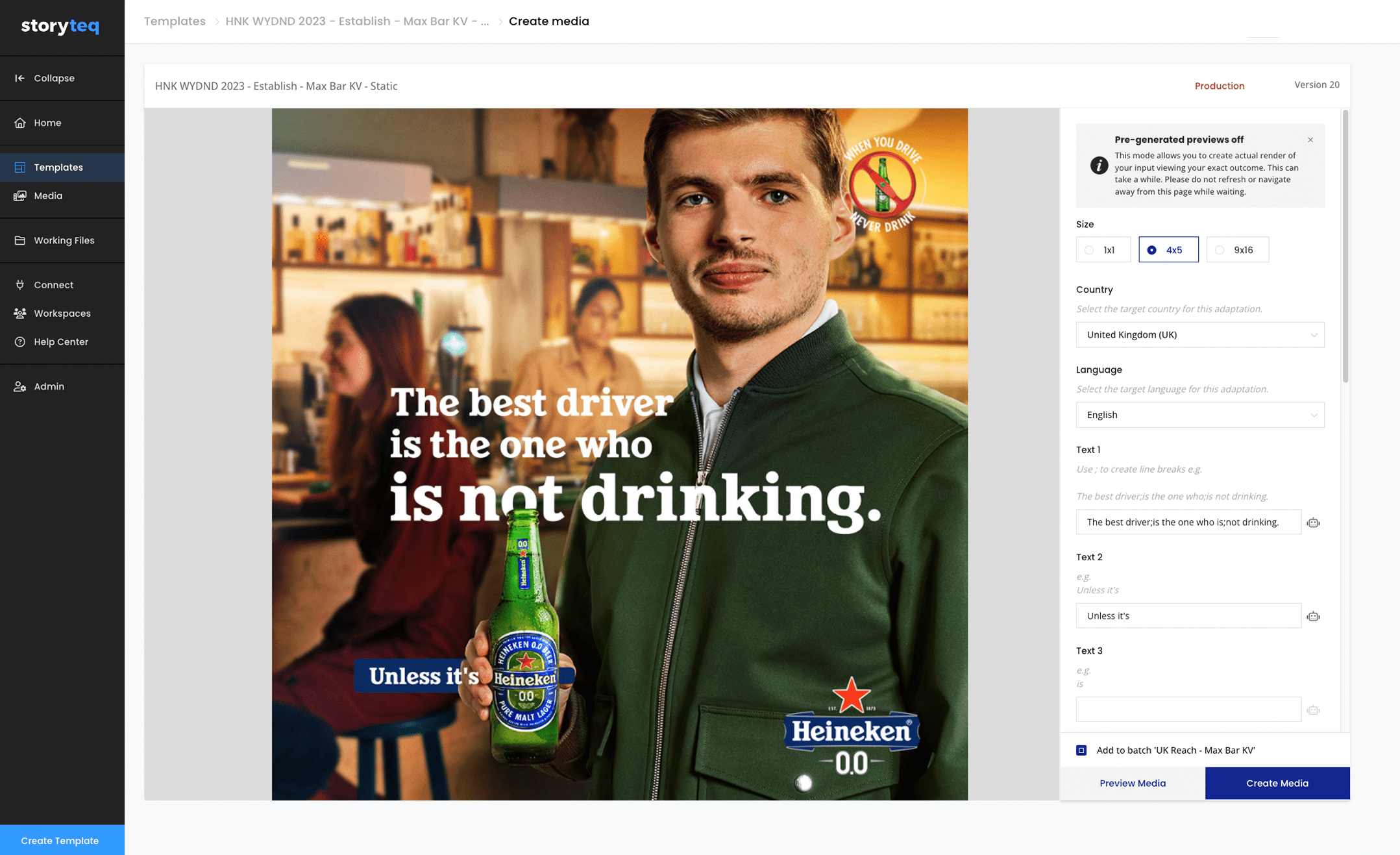 Storyteq enables Heineken to create all content, for every market, and every channel.