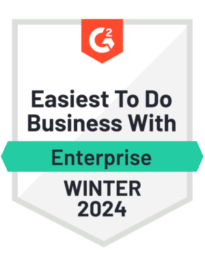G2 Badge: Easiest to do Business with - Creative Management Platform category - Enterprise - Winter 2023