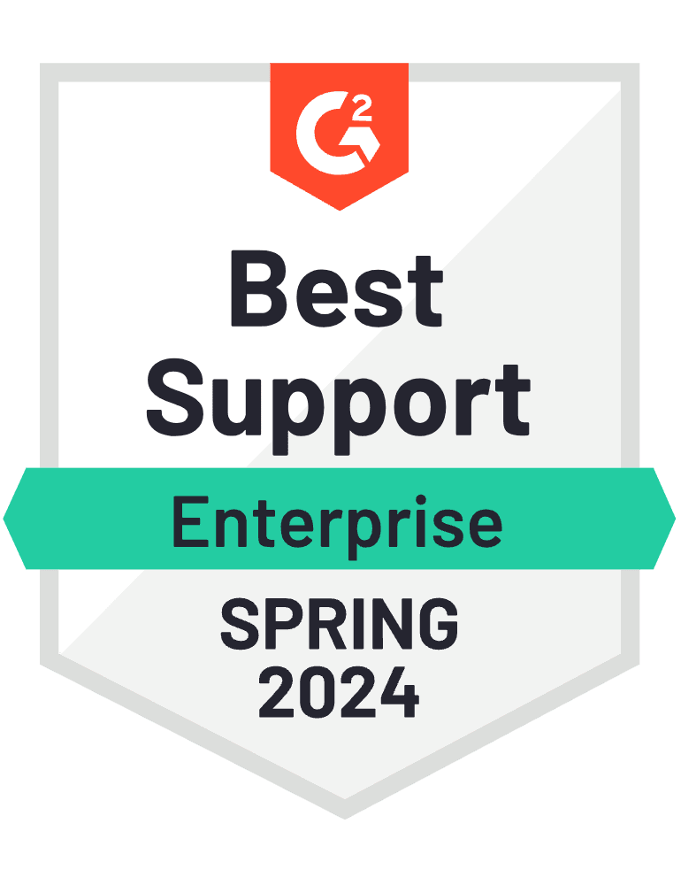 G2 Badge: Best Support- Creative Management Platform category - Enterprise - Spring 2024
