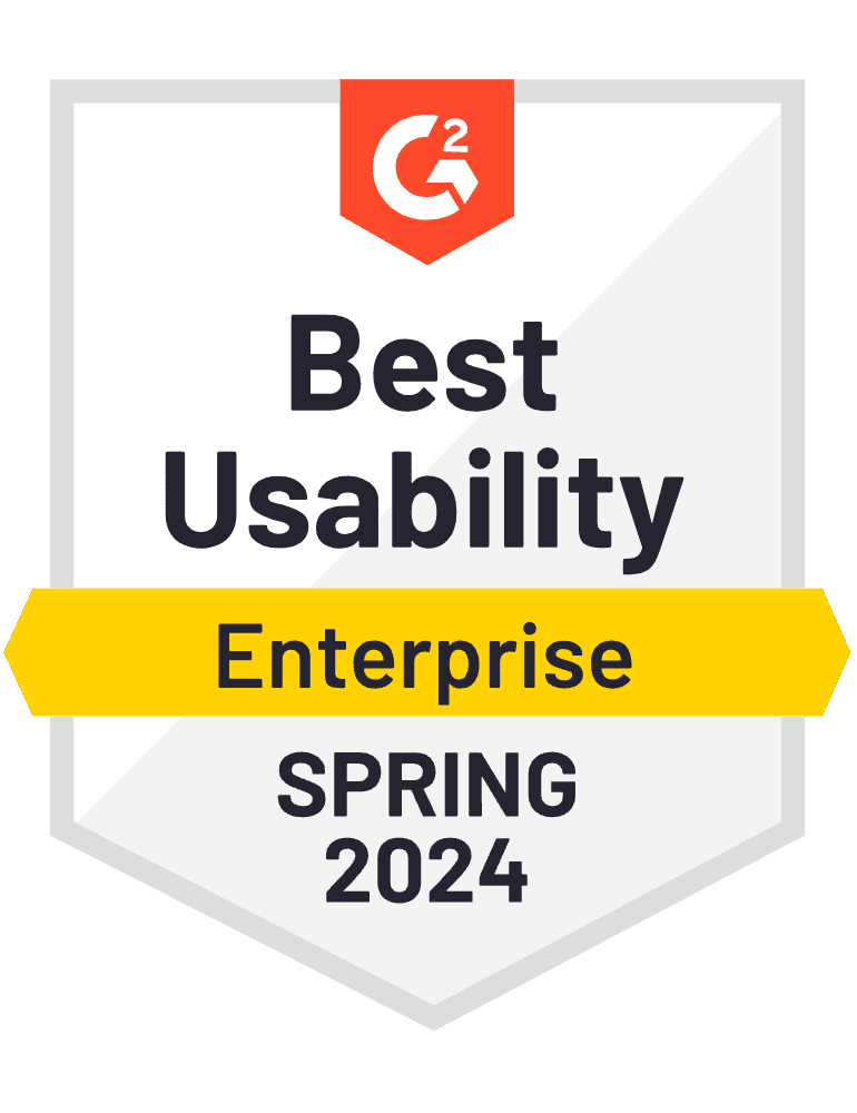G2 Badge: Best Usability - Creative Management Platform category - Enterprise - Spring 2024