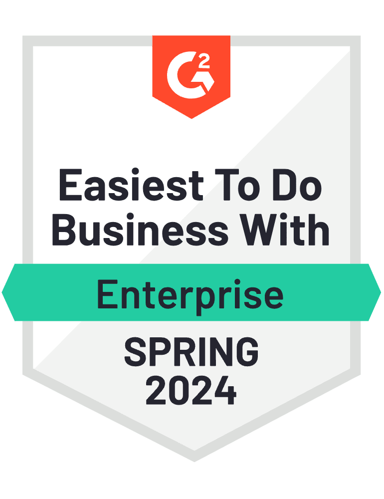 G2 Badge: Easiest to do Business with- Creative Management Platform category - Enterprise - Spring 2024