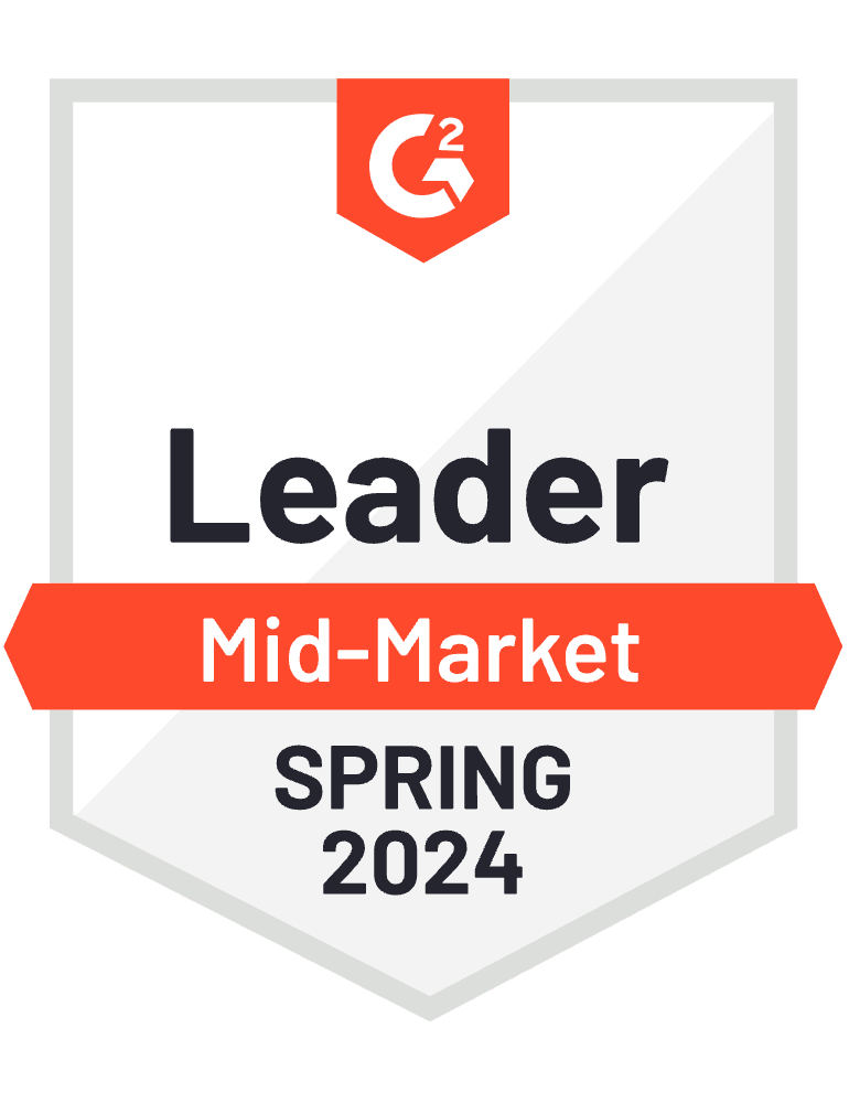 G2 Badge: Leader - Mid-Market Creative Management Platform category - Spring 2024