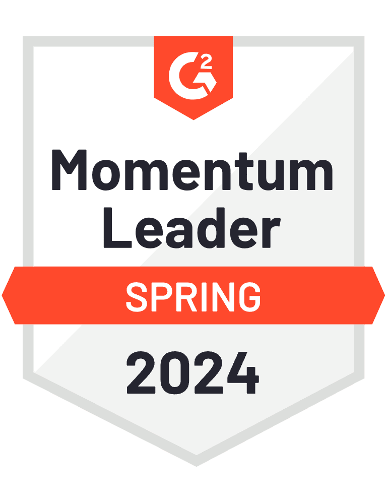 G2 Badge: Momentum Leader - Creative Management Platform category - Spring 2024
