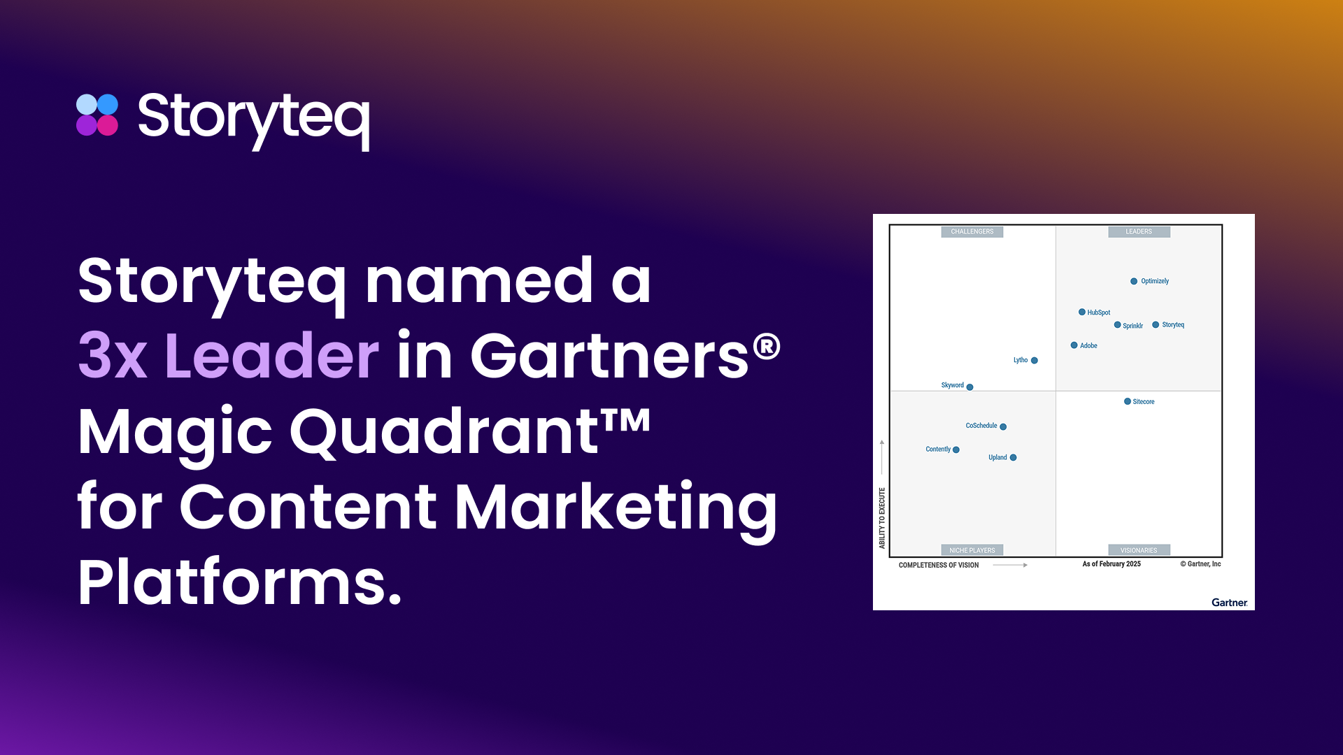 Storyteq Named a Leader in the 2025 Gartner® Magic Quadrant™ for Content Marketing Platforms for Third Consecutive Year